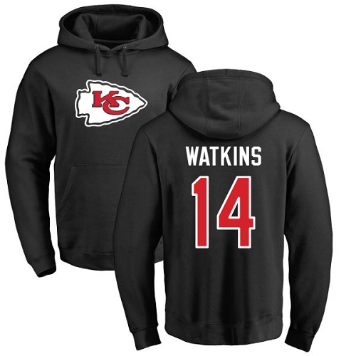 Men Kansas City Chiefs #14 Watkins Sammy Black Name and Number Logo Pullover Hoodie->kansas city chiefs->NFL Jersey